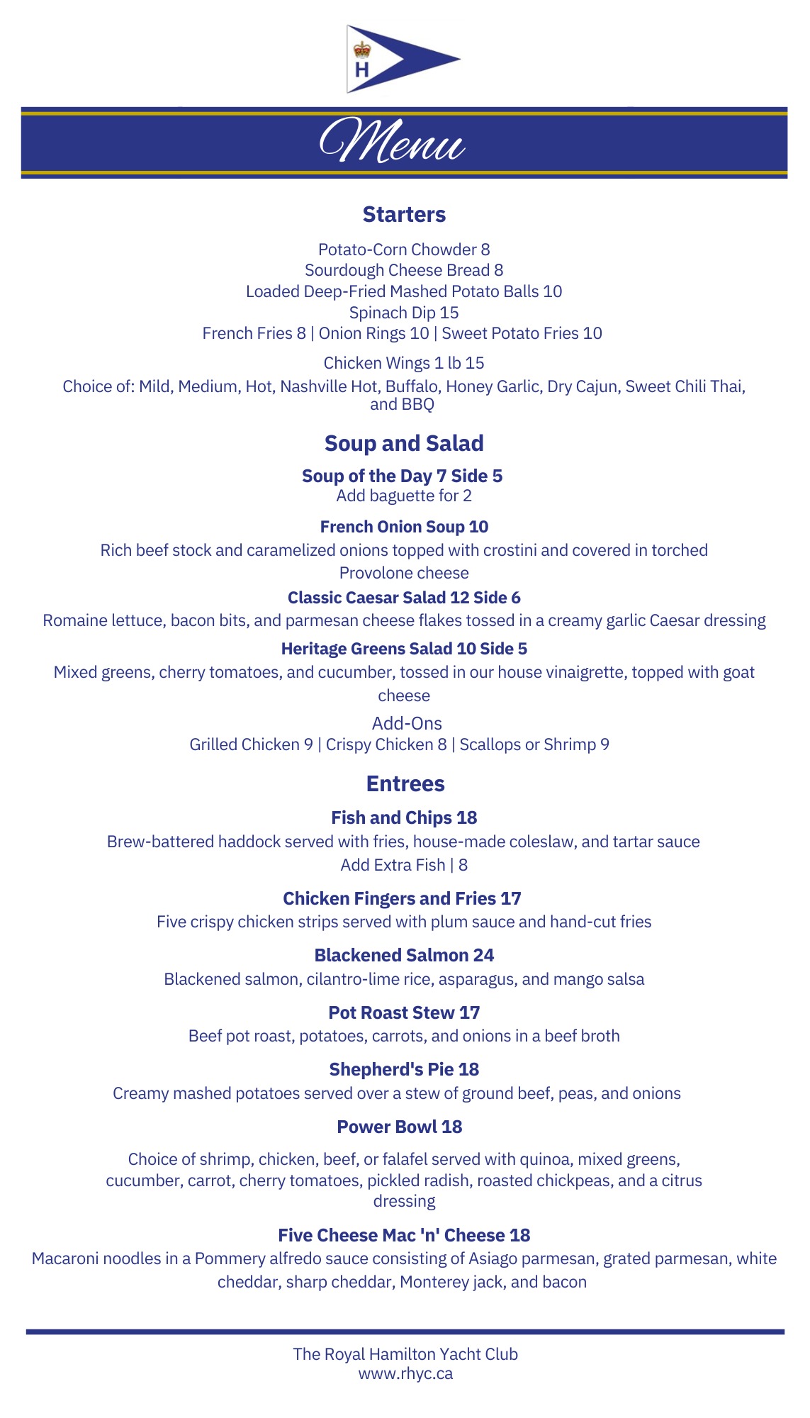 royal yacht lunch menu