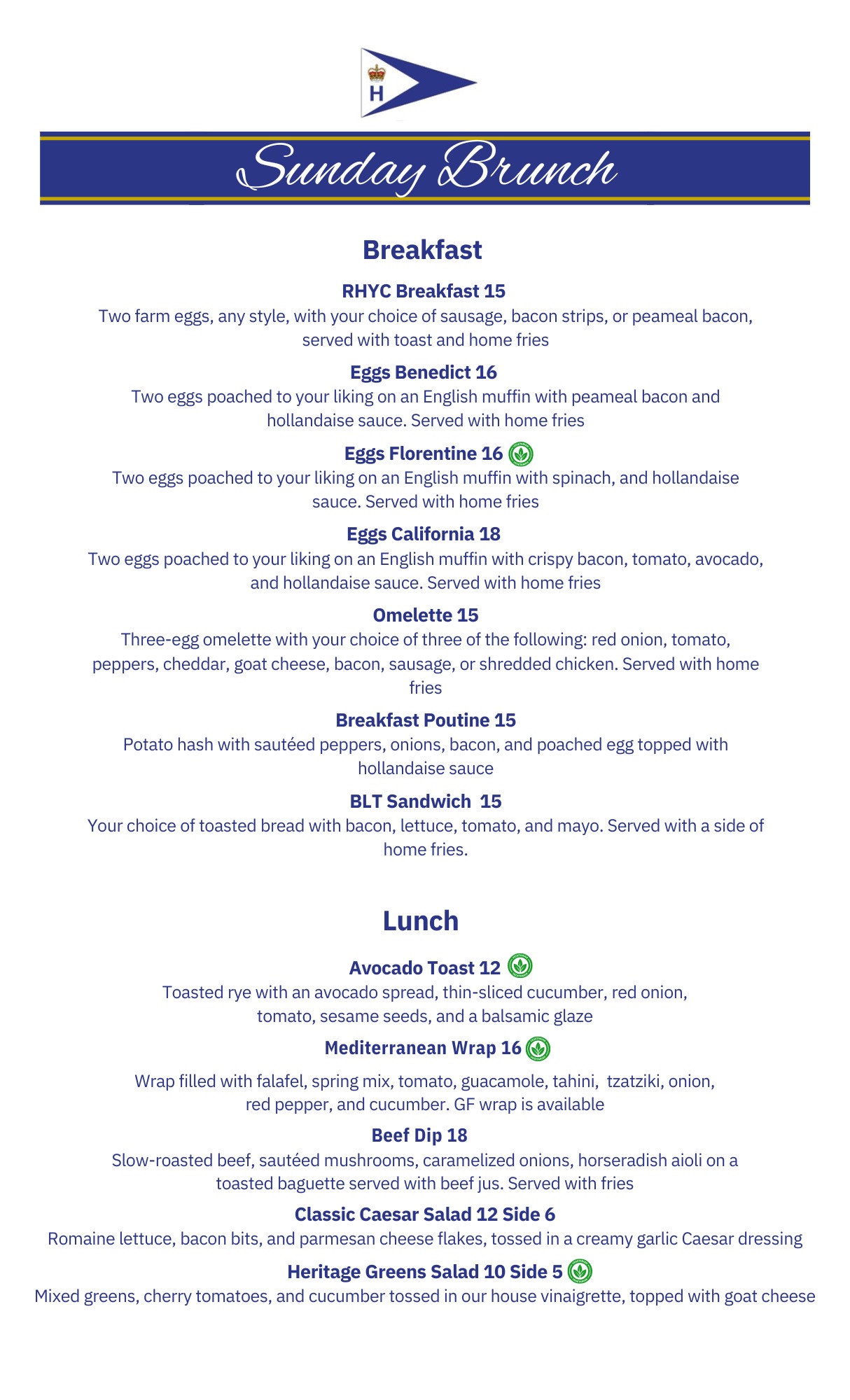 Menu - Royal Hamilton Yacht Club